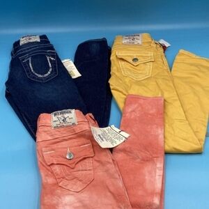 Lot Of 3 Pairs - True Religion Women's Skinny Jeans - Dark Blue, Yellow, Coral